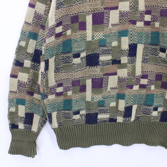 Vintage Bellagio Sweater Mens Brown Pullover Geometric Pattern Knit Italy 90s - Picture 5 of 10